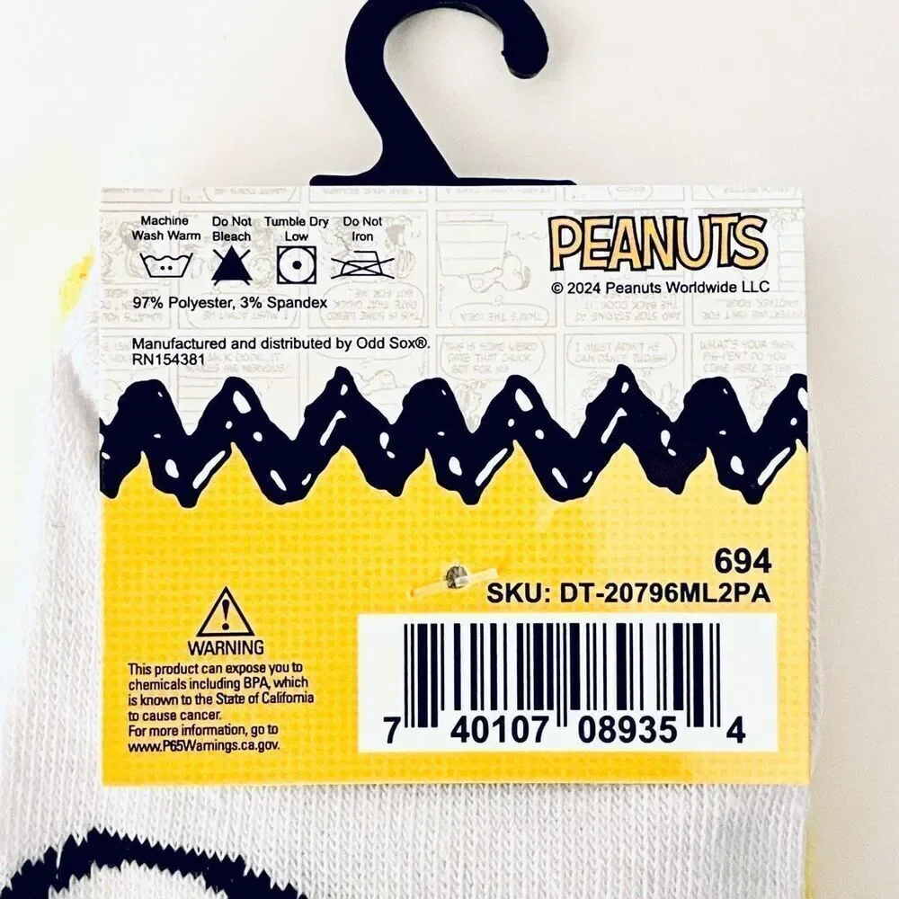 NWT Gorgeous 2 Pack Peanuts OSFM SNOOPY & Charlie Brown White Yellow Ankle Socks